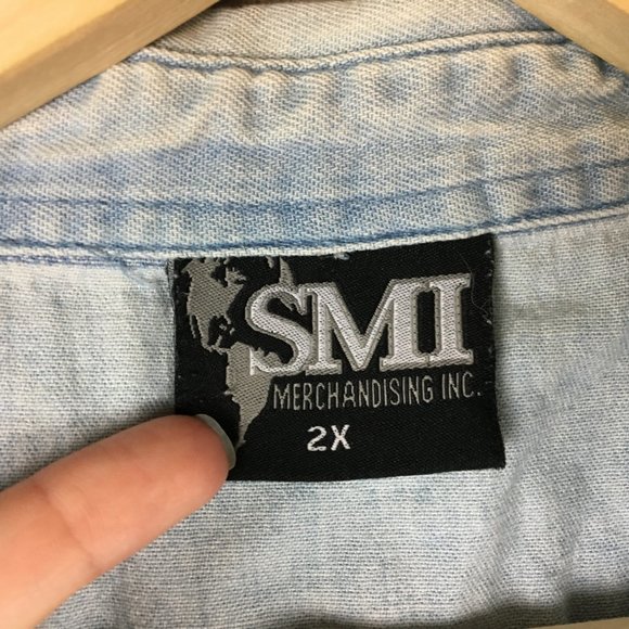 Larry the Cable Guy Shirt 2X Git R Done Cutoff Fringe Denim Button Up Rebel Flag - Picture 8 of 12